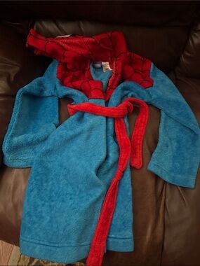Kids Blue and Red Spider-Themed Bathrobe